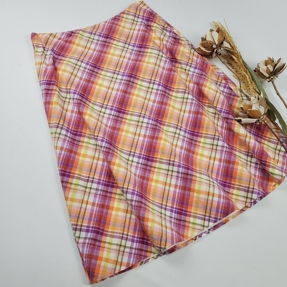 TALBOTS Pink Purple Orange Plaid Skirt Size 4 - Picture 7 of 13